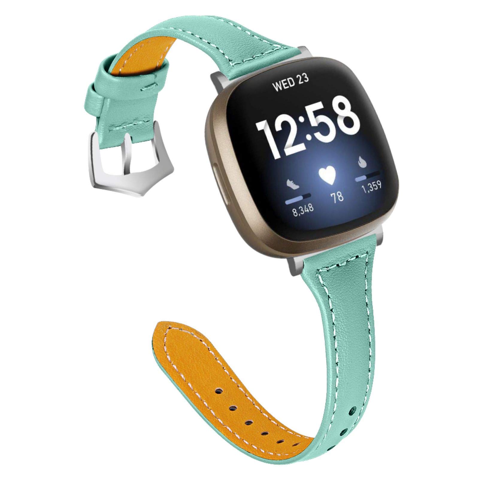 Gimartuk Leather Strap Compatible for Fitbit Versa 3/Fit bit Sense, Women Men Slim Genuine Leather Sport Band Replacement Watch Strap Wristband for Versa 3 Fitness Smart Watch Small Large (Green)