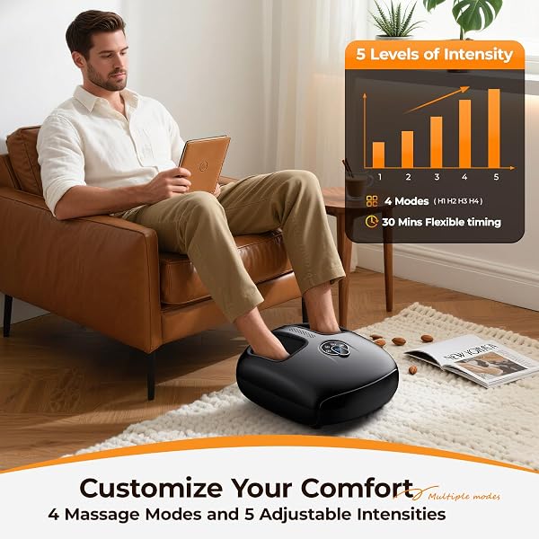 FOOT MASSAGER WITH HEAT, 4 MODES & VIBRATION & COMPRESSION & ROLLING FOR FEET TOES RELIEF, ELECTRIC SHIATSU FOOT MASSAGER WITH REMOTE, FITS UP TO MEN’S SIZE 13, GIFT FOR WOMEN MEN FATHER’S DAY