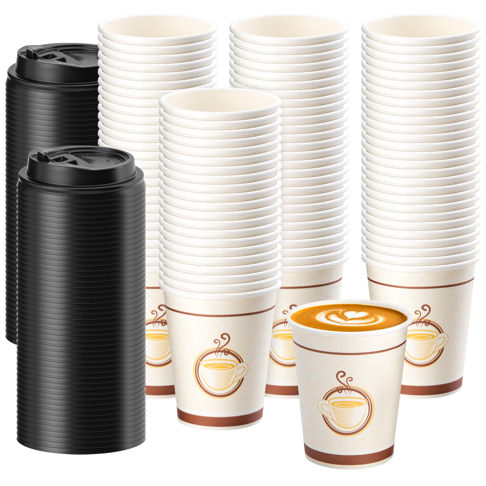 TOROTON 100 Pack Paper Coffee Cups, Disposable Paper Cups for Cold & Hot Drinks, 8OZ(240ml) Recyclable Kraft Takeaway Coffee Tea Cups, Party, Home,Office,Travel