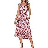 Seta T Women's Sleeveless Midi Dresses Summer Floral Boho Sundresses Beach Flowy Tank Dress with Pocket