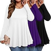 Evervibe 3 Pack Women's Plus Size Tunic Top Casual Long Sleeve Shirts Knitted Loose Fit Blouse Wear with Leggings