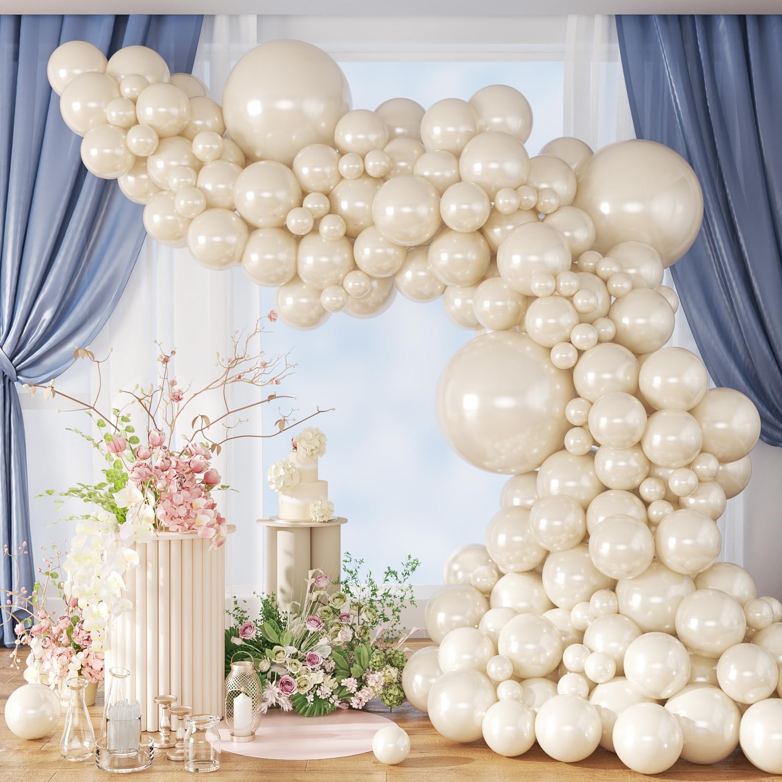 Photo 1 of Pearl White Balloons, Double Stuffed White Balloons Different Sizes 5/10/12/18 Inch Pearl Balloon Arch Garland Kit for Wedding Engagement Bridal Baby Shower Birthday Party Decorations