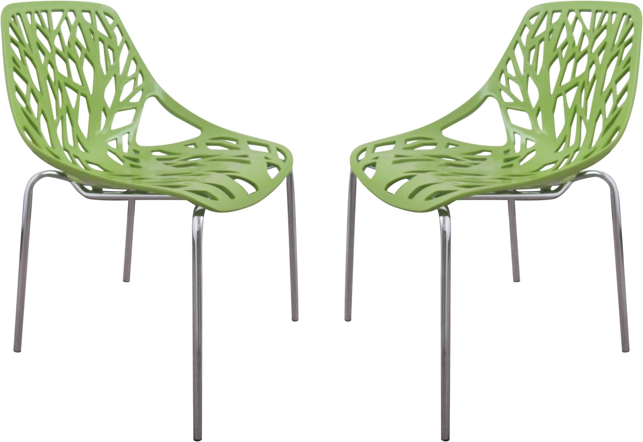 Birch Sapling White Plastic Accent / Dining Chair Tree of Life, Set of 2 (Green)
