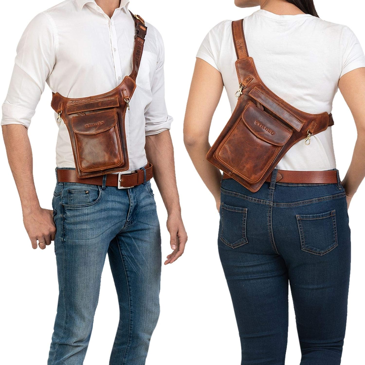 STILORD "Frankie" Leather Bum Bag Vintage Waist Belt for Men and Women Genuine Leather Crossbody Hip Fanny Pack Ideal for Travel Festival Colour:Kara - Image 3