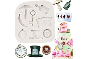 QDMOLDS Alice in Wonderland Hat Playing Cards Silicone Molds Poker Fondant Mold for Cake Decoration Chocolate Cupcake Topper Candy Sugar Craft Polymer Clay Gum Paste