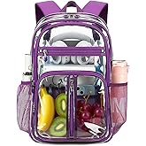 Cusangel TPU Purple Clear backpack for Girls women,16.5in Large See Through Heavy Duty Bookbag,Capacity Transparent Bag For Stadiums,School,Warehouses,Concert venues and other security checkpoints