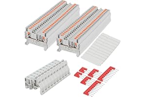 Saysurey DIN Rail Terminal Block Twin Spring Terminal Connectors Push in Type PT Screwless Wire Wiring Connector with 10 Covers 10 End Stops 6 Jumpers (ST2-2.5/1x1,76 Pcs)