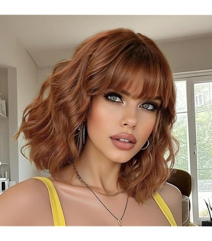 thumbnail image 2 of Studio7-uk W154 Auburn Mid Length Wavy Straight Fringe Synthetic Wig 2 of 6