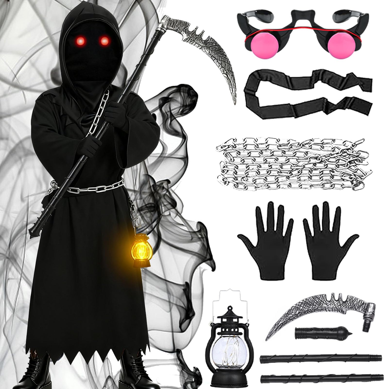 Maryparty Grim Reaper Costume Kids Adults Scary Scythe Grim Reaper Costumes for Halloween Party (KIDS, L)