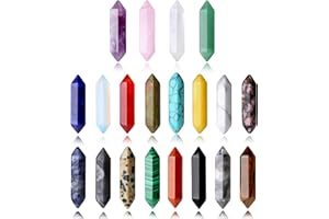 YATOJUZI 20PCS Healing Crystals Wand Stones Sets Natural Amethyst Rose Quartz Clear Quartz Tiger Eye Reiki Gemstones Bulk Hexagonal Points Energy Balancing Chakra Witchcraft Meditation Therapy Decor Desk Gift