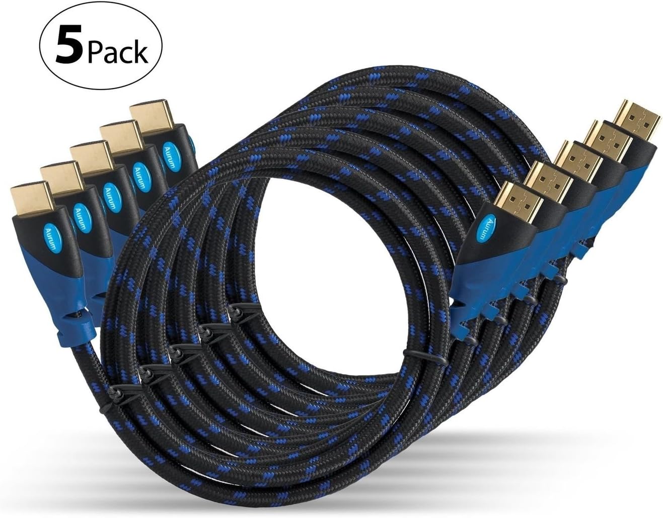 Aurum Ultra Series - High Speed HDMI Cable with Ethernet - 5 Pack (12 FT) - Supports 3D & Audio Return Channel - Full HD [Latest Version] 12 Feet - 5 Pack