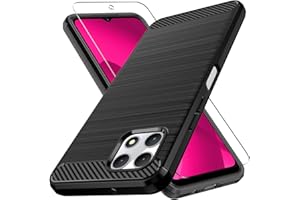 Muokctm for T-Mobile Revvl 7 5G Case, with Tempered Glass Screen Protector, Slim Soft TPU Protective Rubber Bumper Case Cover for Revvl 7 5G Phone (Deep Black)