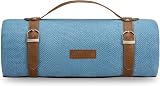 VonShef Picnic Blanket Blue Herringbone 180x147cm Waterproof Backing view 8