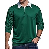 Epoleatries Mens Long Sleeve Polo Shirt Button Down Classic Pullover Sweatshirts for Men Polos with Contrast Collar