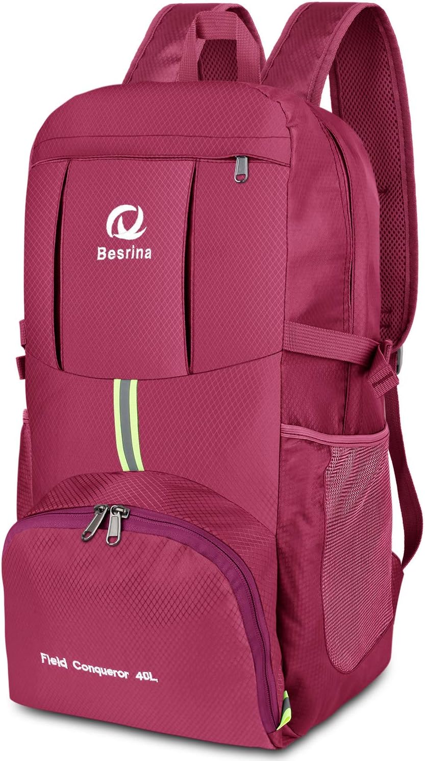 Besrina 40L Lightweight Hiking Backpack,Foldable Backpack Durable Waterproof Trekking Travel Rucksack Daypack Bag for Camping Traveling Cycling Outdoor Sports &Unisex
