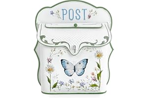 Z² BellaDecor Mailbox Wall Mount Mailboxes for Outside Vintage Mail Boxes for House Outside Metal Drop Box Antique Style Nostalgic Charm Home Decorative, Butterfly Pattern, White