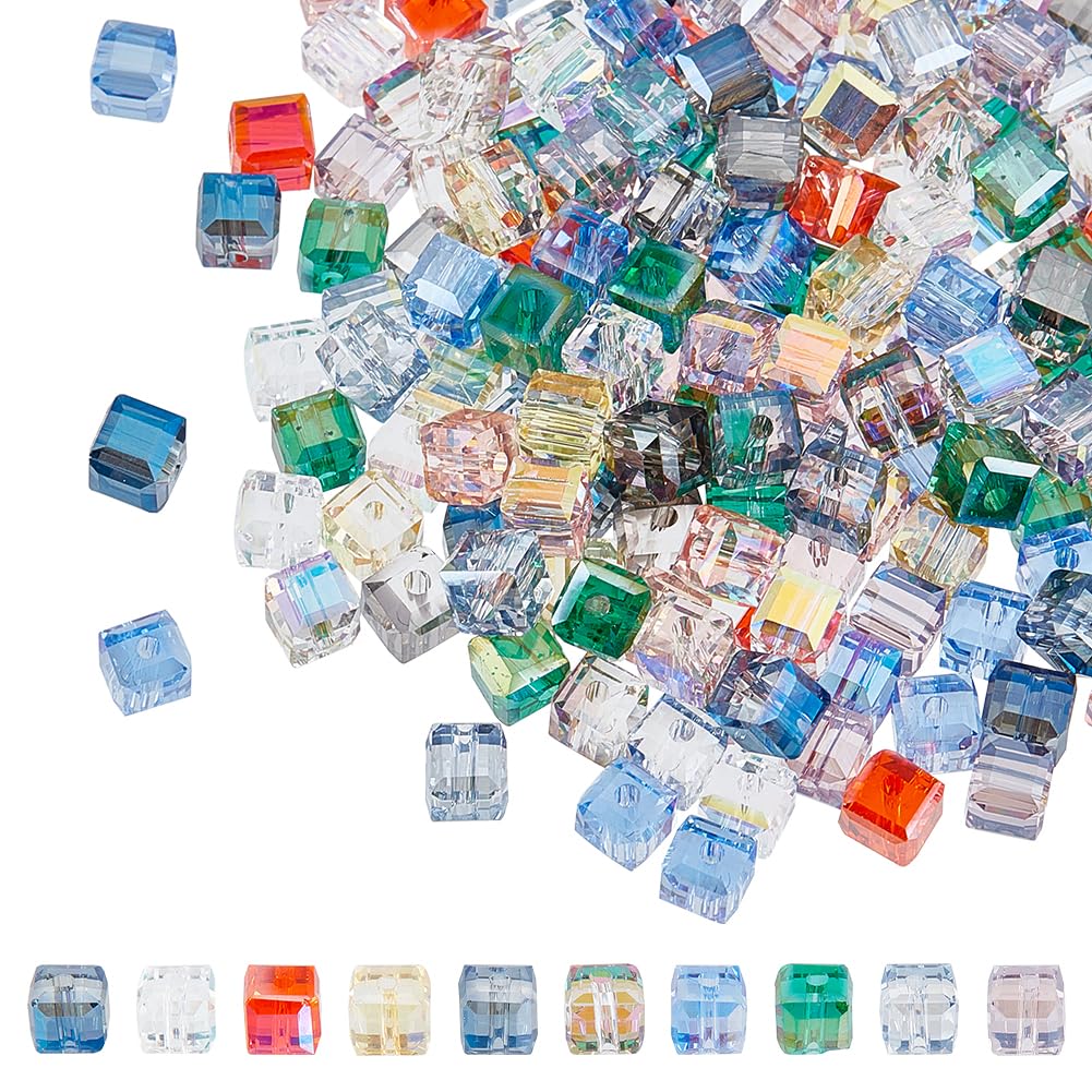 SUNNYCLUE 1 Box 200Pcs Mix Colors 6MM Square Glass Beads Cube Crystal Beads Clear Loose Colorful Faceted Transparent Spacer Bead for Jewellery Making Bead Assortments DIY Bracelets Necklace Crafts