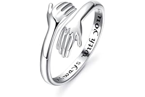 SAILIMUE 925 Sterling Silver Hug Ring for Women Adjustable Hugging Hands Open Love Promise Friendship Ring