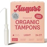 August Organic Tampons, 24-Pack Light Non-Toxic Tampons for Women | 100% organic cotton tampons with comfortable No-Fuss Applicator. Fragrance free, hypoallergenic tampons for women.