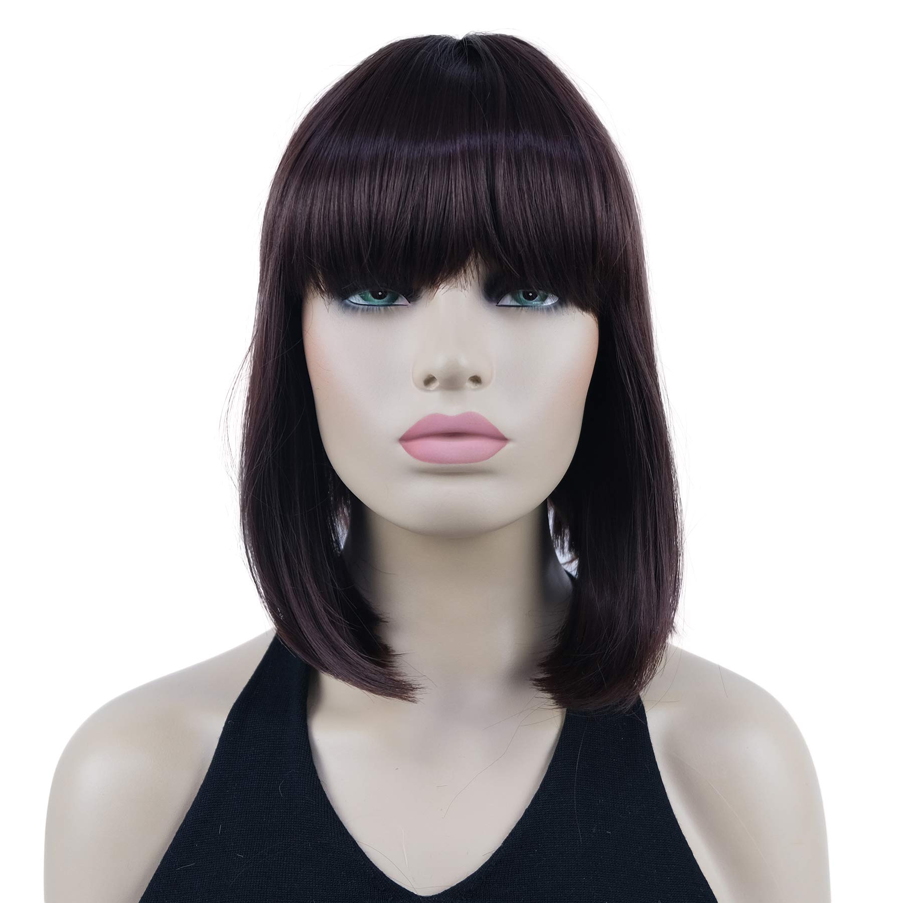 Lydell 10" Short Straight Bob Hair Wigs with Bangs Synthetic Hair Cute Wigs (33 Dark Auburn)