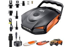 TUNPUG 50PSI Paddle Board Pump Electric Portable, High Pressure Sup Pump - Dual Stage Inflation, Auto Shut Off and Deflate for Stand Up Paddle Board/Car/Kayak/Bicycle