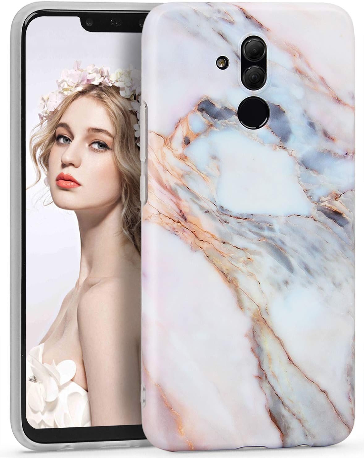 CIUTEK Marble Case for Huawei Mate 20 Lite, Mate 20 Lite Case Matte Finish Slim Anti-Scratch Shockproof Cover Flexible Clear Transparent TPU Bumper Soft Case for Huawei Mate 20 Lite (Turquoise)