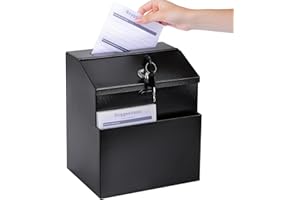 Suggestion Box with Slot and Lock & 50 Suggestion Sheets Wall Mounted Comment Ballot and Donation Box with Lock Steel Black