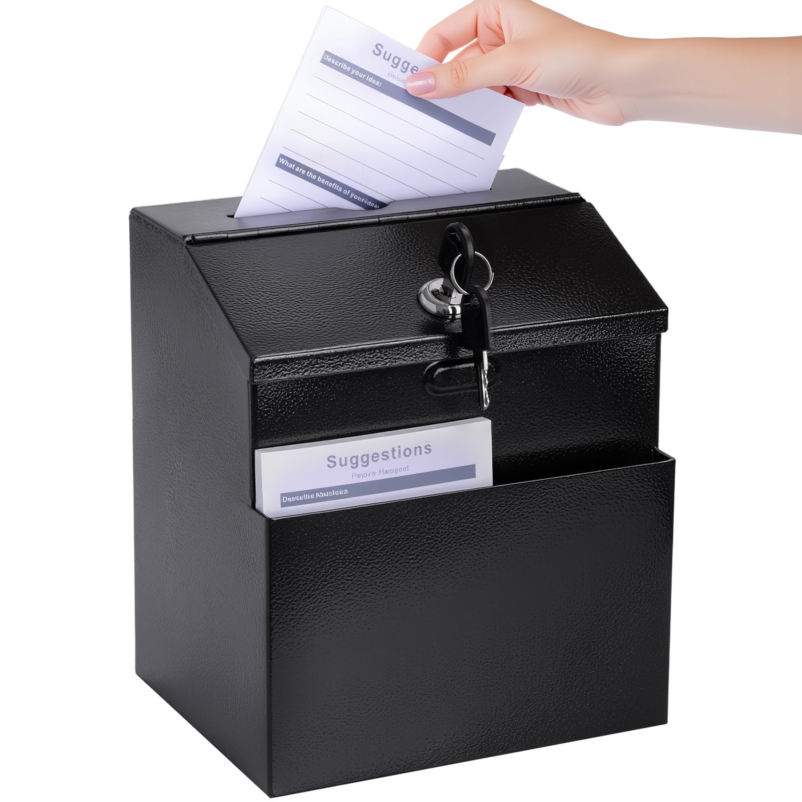 Photo 1 of ***MISSING KEY******Suggestion Box with Slot and Lock & 50 Suggestion Sheets Wall Mounted Donation Box with Lock Steel Black