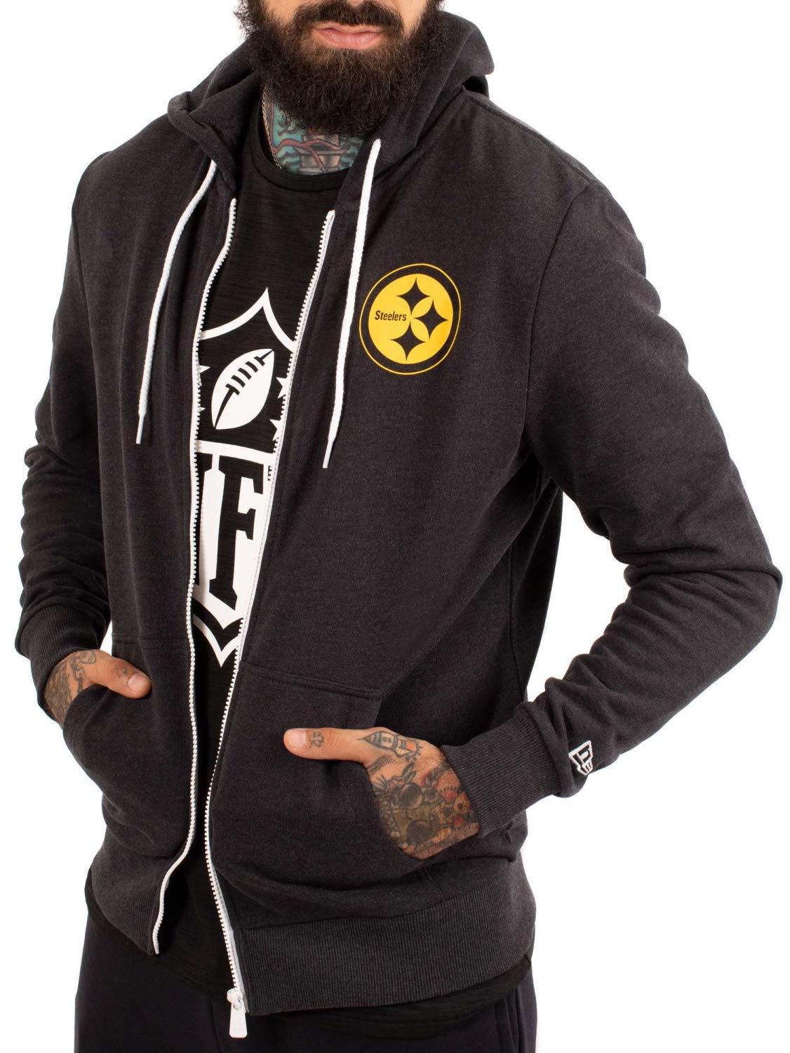 New Era NFL PITTSBURGH STEELERS Large Graphic Full Zip Hoodie Pullover, Größe:M