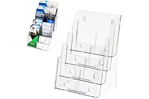 ARGVEY Acrylic Brochure Holder 8.5 x 11 inches, 4 Tier Clear Brochure Display Stand with Removable Divider for Trifold 4 Inches Wide Pamphlet, Plastic Flyer Holder for Magazine, Literature, Booklet