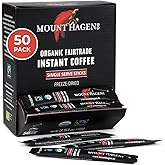 Mount Hagen Organic Instant Coffee Packets, 50 Single Serve, Medium Roast | Low acid coffee sticks, freeze dried Arabica, smooth, never bitter, hot or cold. Fairtrade travel coffee for camping, office