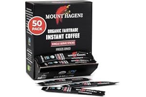 Mount Hagen Dispenser Box – 50 Count Organic Instant Coffee Packets Single Serve, Medium Roast Eco-friendly, Fair-Trade, Freeze-dried Arabica Beans [50 sticks/3.53oz/100g]