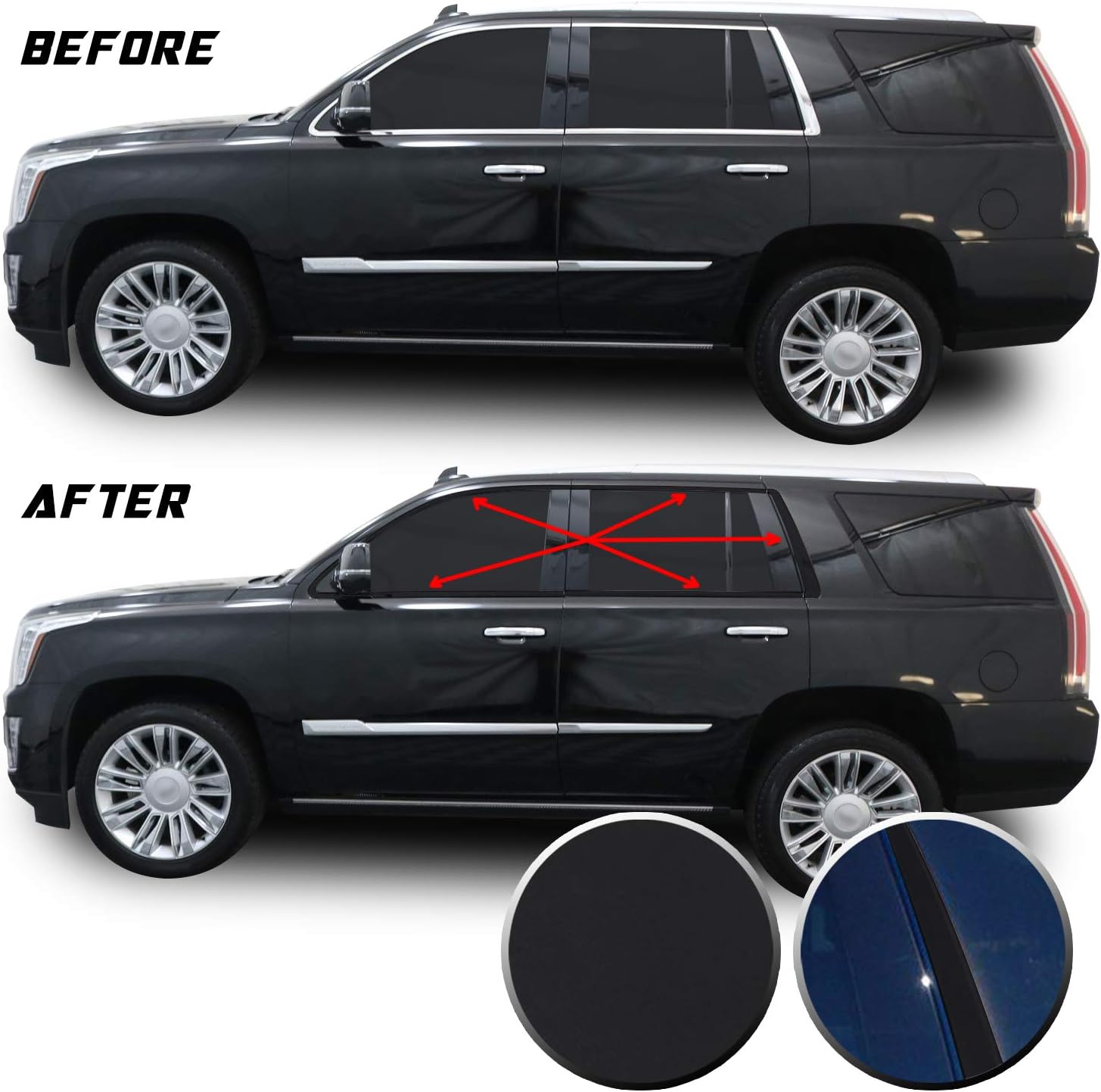 amazon com optix window trim chrome delete blackout vinyl overlay wrap kit compatible with cadillac escalade 2015 2016 2017 2018 2019 2020 matte black automotive