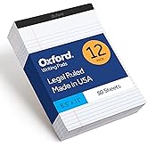 Oxford Legal Pads, 12 Pack, Note Pads, 50 Legal Ruled 8.5" x 11" Sheets, Bright White Paper with Firm Back, Professional Legal and Office Notepads