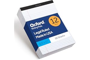 Oxford 8.5 x 11.75 Legal Pads, 12 Pack, Wide Ruled, White Paper, 50 Sheets Per Writing Pad, Made in the USA (74030)