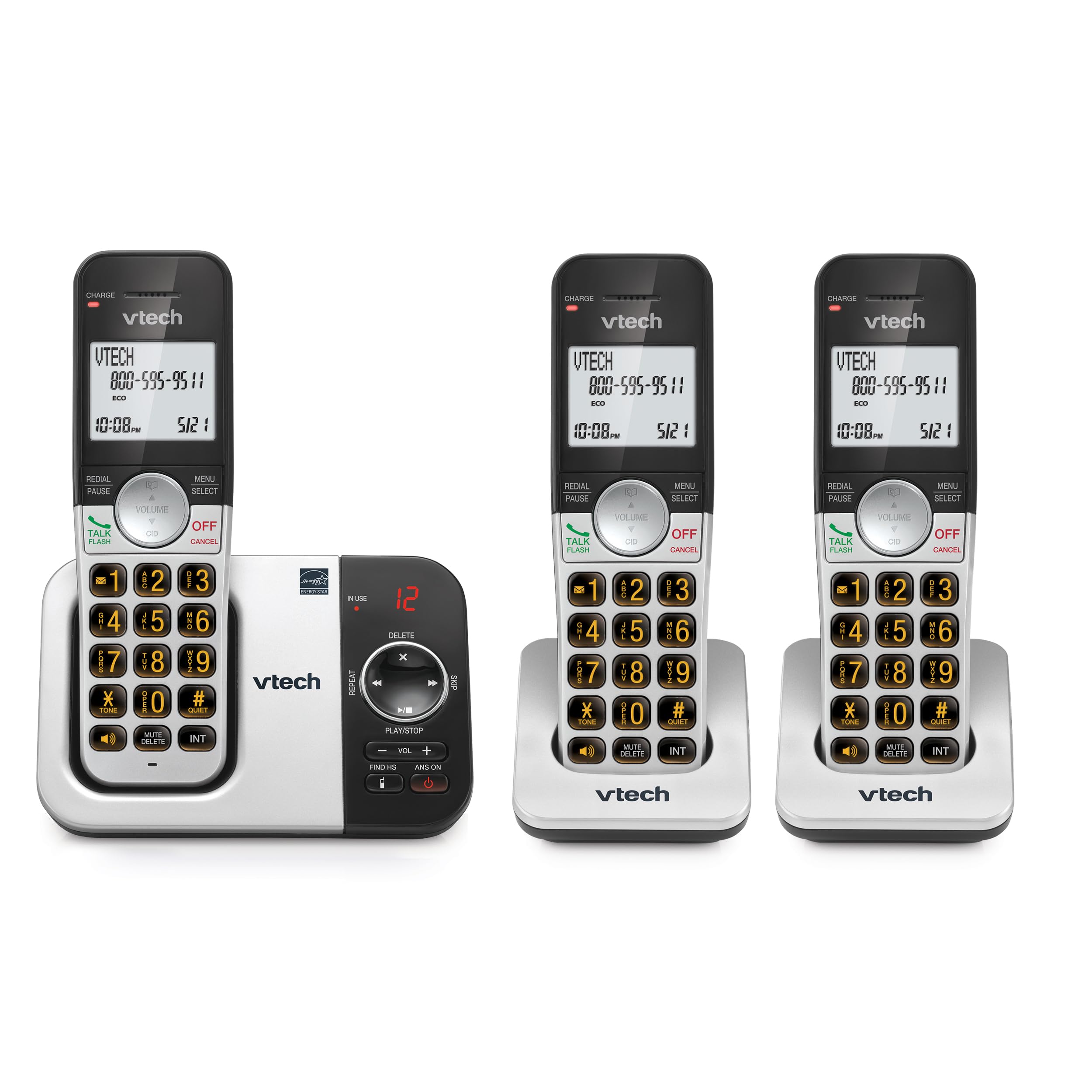 Photo 1 of VTech 3-Handset Cordless Phone with Answering Machine, with Large Display and Big Buttons Caller ID, Full-Duplex Speakerphone, Last 10 Number Redial, Easy to use VG232-3