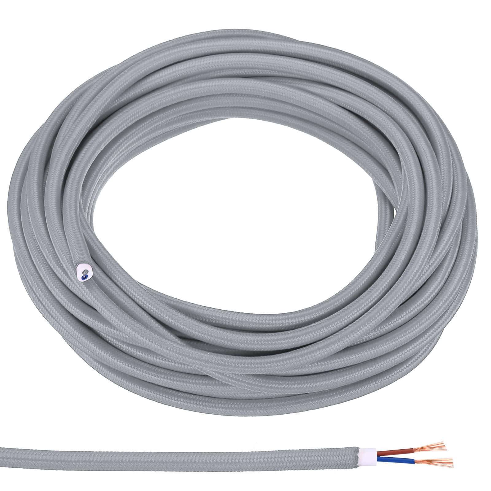 PATIKIL Fabric Cloth Covered Round Wire, 32.8ft 18AWG 2 Core Vintage Woven Electrical Cord for Pendant Light DIY Project, Grey
