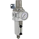 PneumaticPlus SAW400-N04BG-MEP Compressed Air Filter Regulator Piggyback Combo 1/2" NPT - Metal Bowl, Manual Drain, Bracket, Gauge