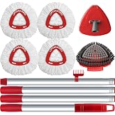 Spin Mop Replace Head for EasyWring 1 Tank,Upgraded Scrub Brush Replacement Head Compatible with Ocedar, 4 Microfiber Refills, 1 Handle, 1 Base and 1 Cleaning Brush Combo Set
