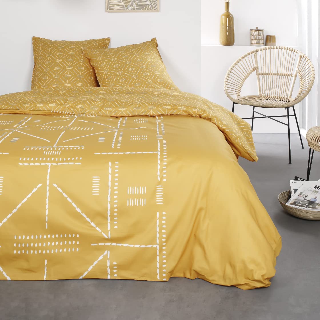 TODAY Duvet Cover Set, Cotton, Yellow, Jumeau