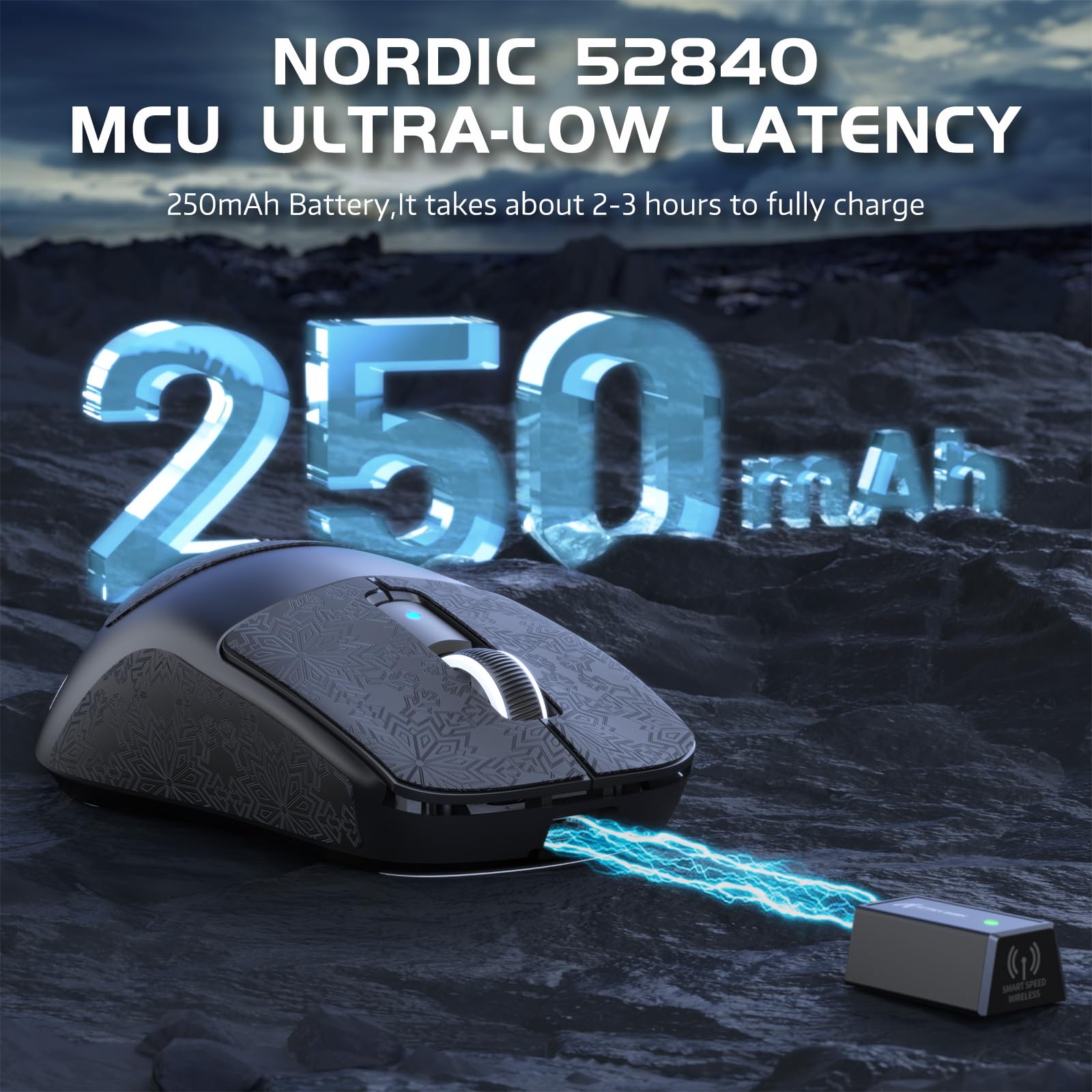 ATTACK SHARK R6 Lightweight Wireless Gaming Mouse,PAW 3950Max Sensor Computer Mouse with Nordic 52480,8KHz Polling,42K DPl,OMRON Optaicl Switch,USB-C Charging,7 Programmable Buttons(Black & Sticker)