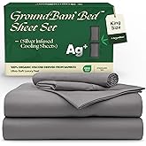 GroundBam Silver Infused Bed Sheets Set, Temperature-Regulating Fabric with Self-Cleaning Technology for 3X Freshness Sleep, Genuine 100% Organic Viscose Derived from Bamboo (Gray, King)