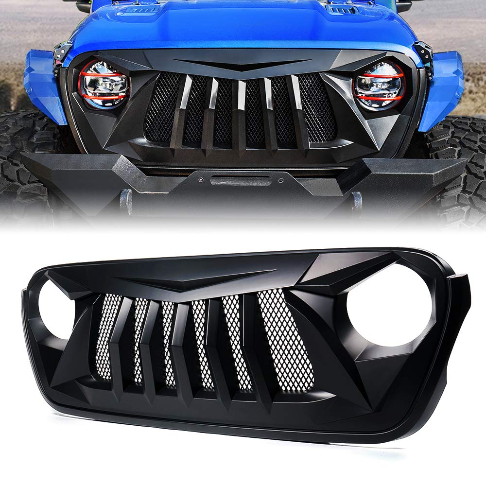 Photo 1 of ** USED ** Xprite Matte Black Front Grille Grid Grill w/Mesh Compatible with 2018-2024 Jeep Wrangler JL&2020+ Gladiator JT - Black Widow Series