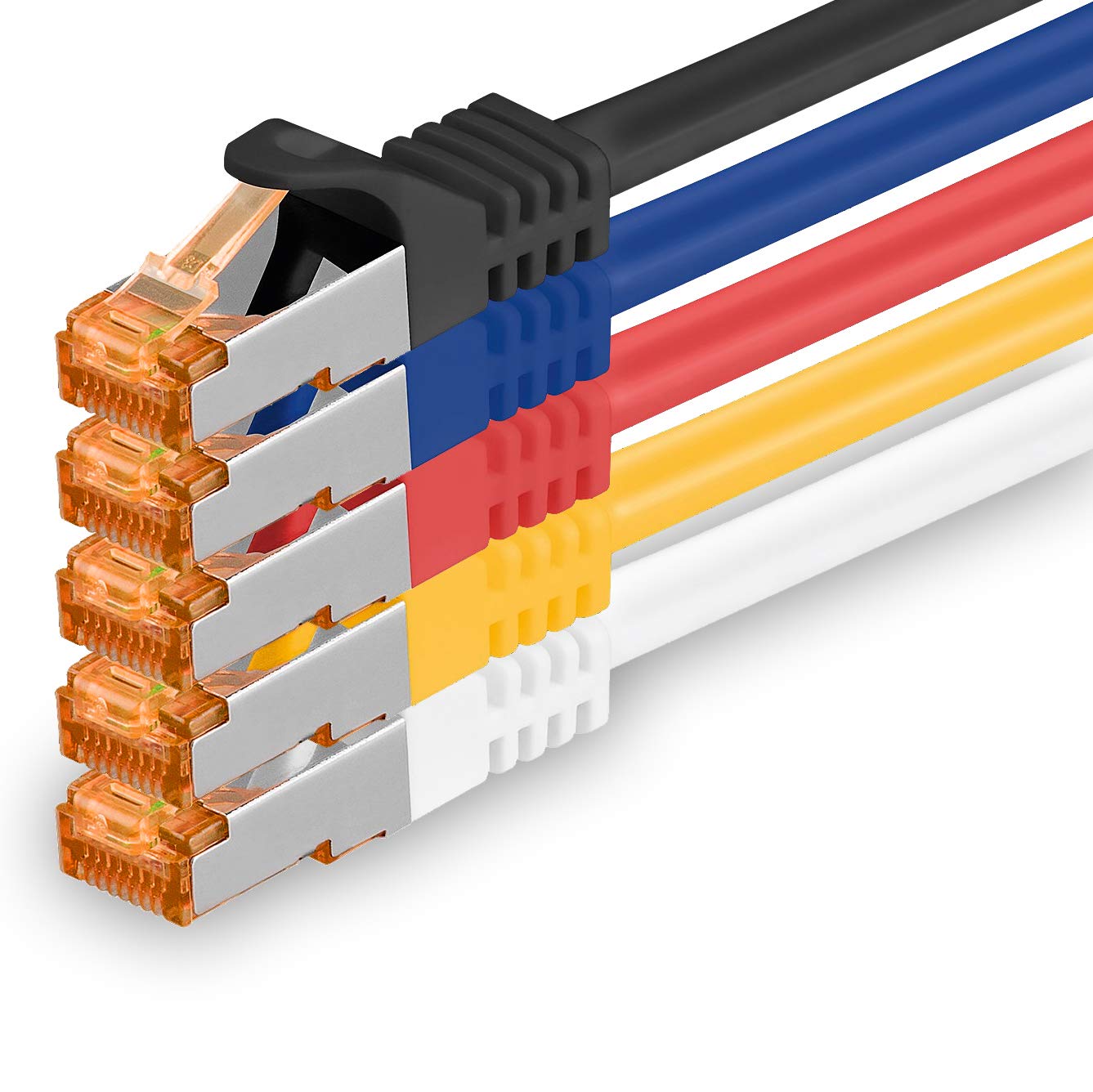 0.25m - Cat.7 network cable 5 colors 03-5 pieces Gigabit Ethernet LAN cable 10000 Mbit s patch cable Cat7 cable S FTP PIMF shielding LSZH Cat.7 raw cable Rj45 plug Cat 6a - 5 x 0.25 meters