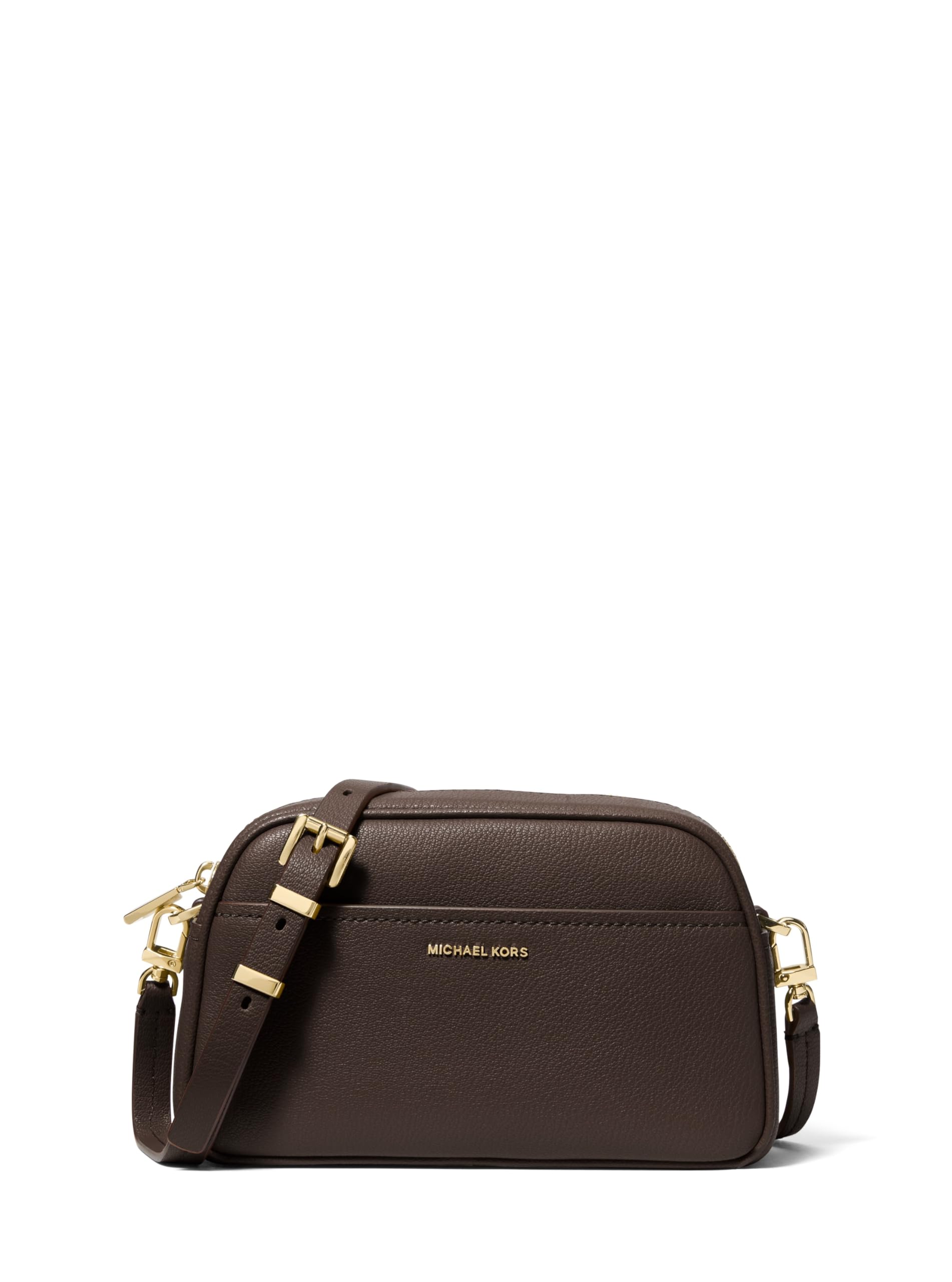Michael Kors Jet Set Small Camera Crossbody Bag, Gold-Tone Hardware/Embossed Goat Leather/Chocolate