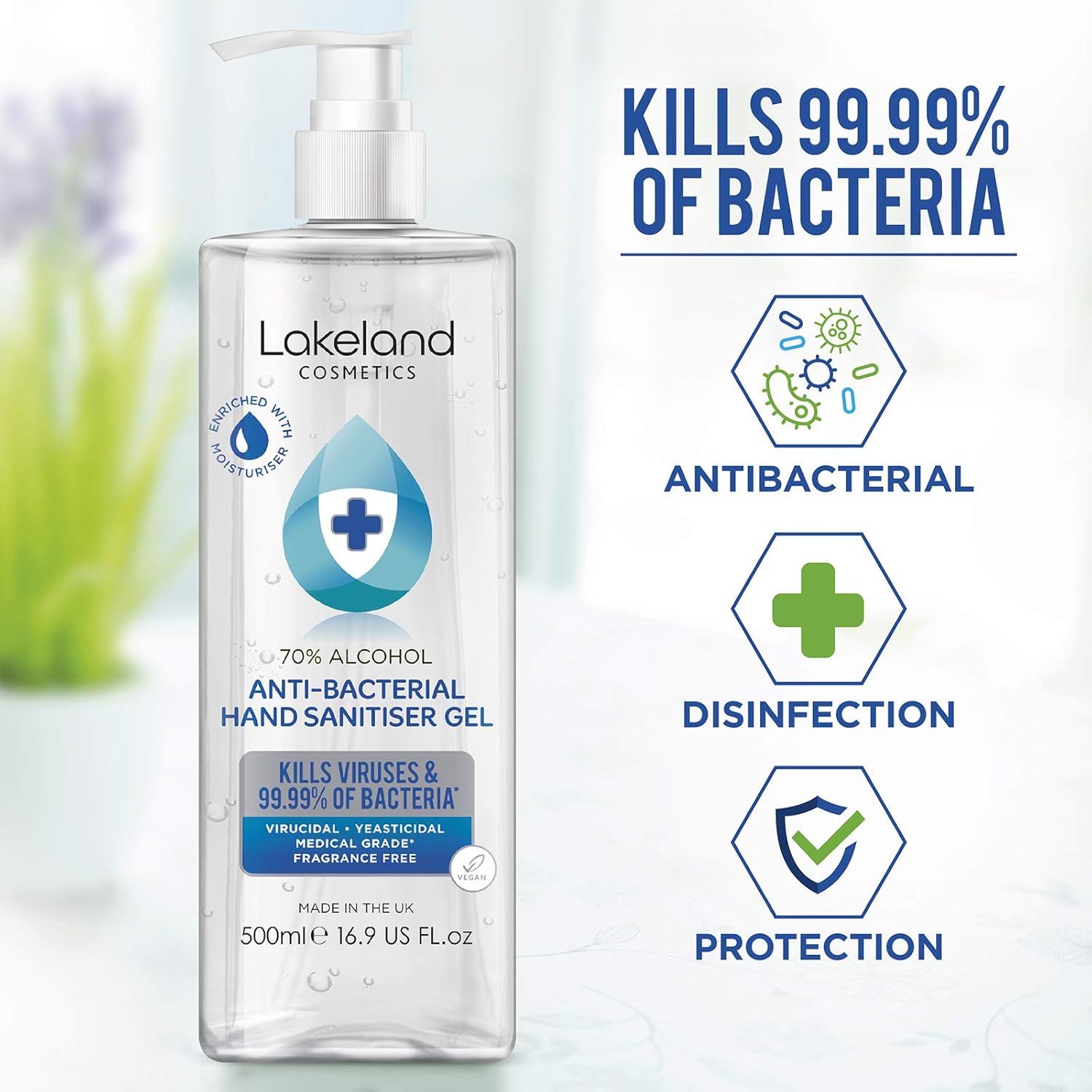 Hand Gel 70% Alcohol 500ml - Anti-Bacterial Hand Hygiene Sanitiser Gel Rub, sanitizer…, 500 ml (Pack of 1) - Image 3