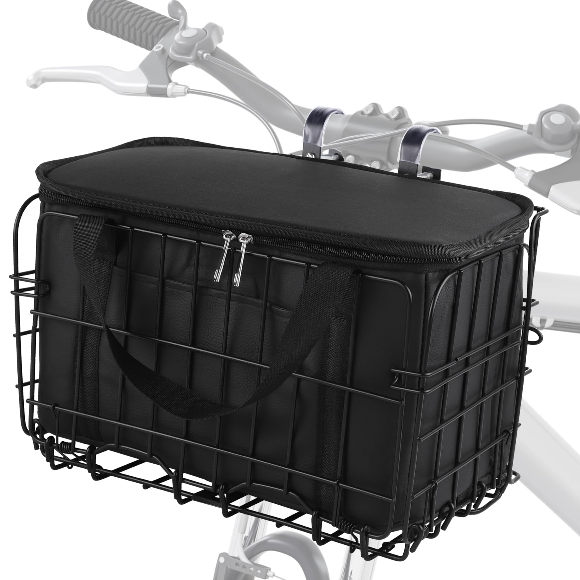 Photo 1 of Aodaer Bike Basket with Removable Liner Bag Cargo Net Large Folding Bike Basket Quick Release Metal Ebike Basket Bicycle Storage Basket for Carrying Fruit & Grocery Pets Dogs (Front Basket with Bag)