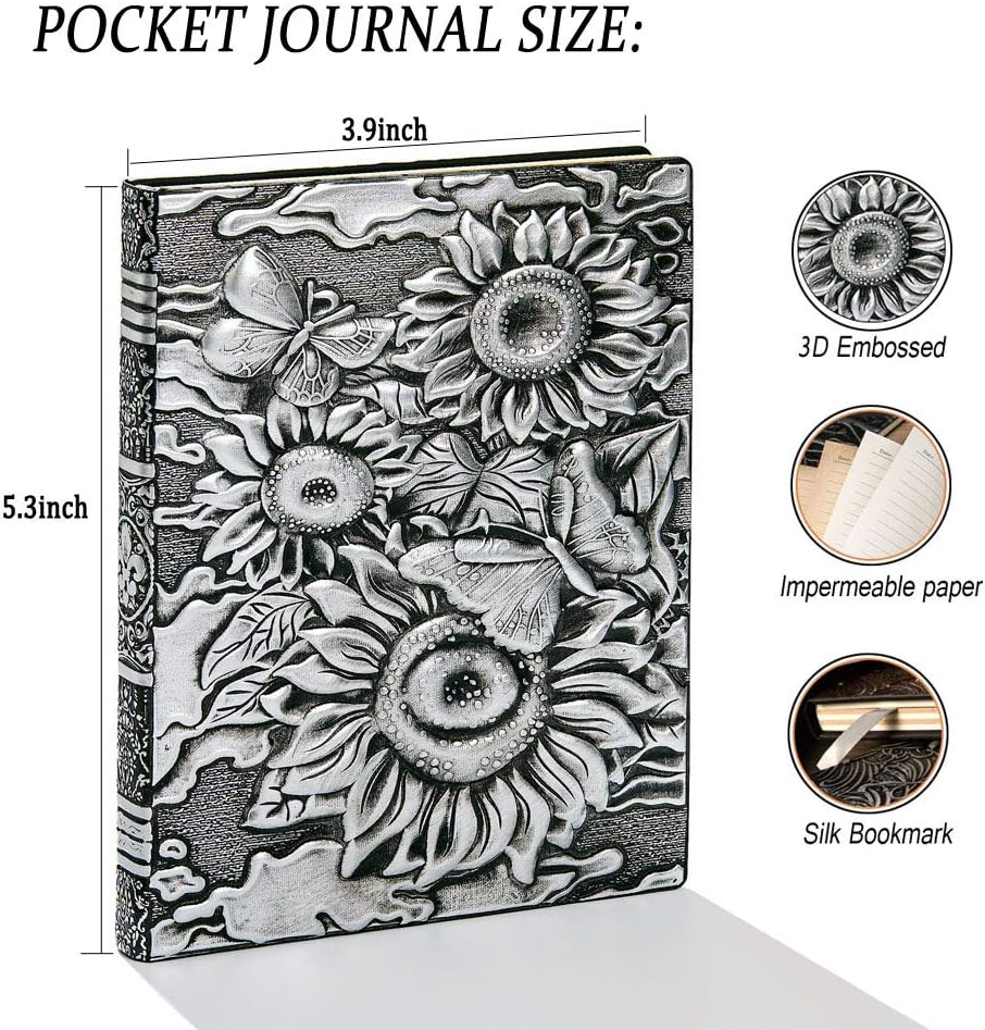 Sunflower Journal, Leather Writing Journal Notebook, A5 Lined Journal, 200Pages, Personal Diary-Antique Handmade Notepad Sketchbook, Travel Diary& Notebooks to Write in, Gift for Women&Gril (Multicolored) : Office Products