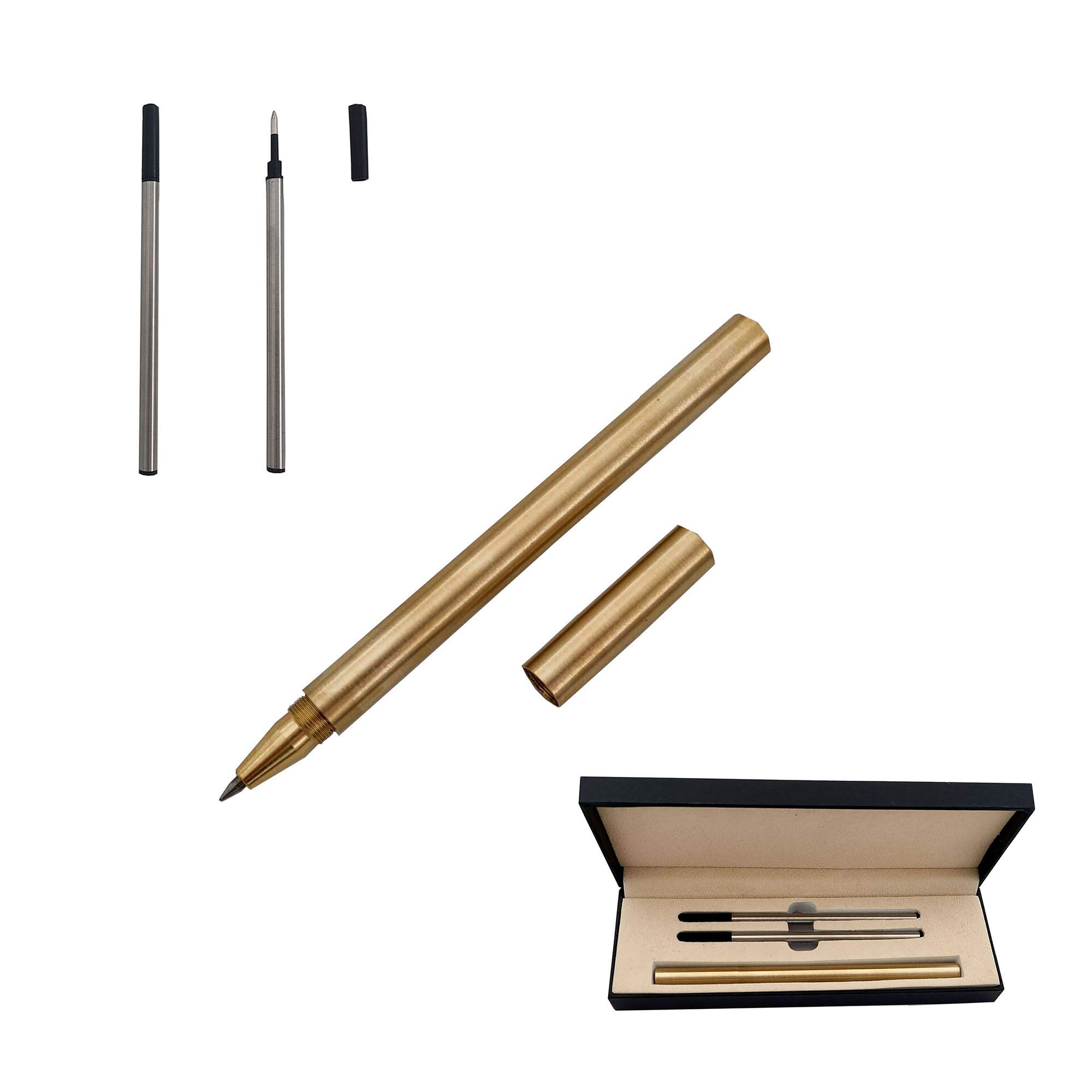Accod Brass Ballpoint Pen Rollerball Pen Metal Signature Pen with Two 0.5MM Replaceable refills Suitable for Business Gift,Family，Friend and Writing Black Smooth Writing -Boxed