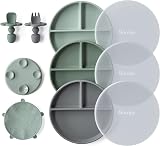 Moonkie Suction Plate Baby Weaning Set 3 Pcs Mint Sage Lunar Grey view 1